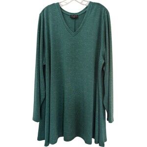 Lane Bryant Tunic Top Dress Size 26/28 Forest Green Long Sleeve Silver Sparkle